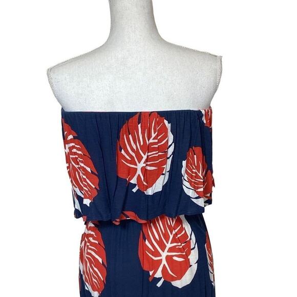 187. Lucky Brand Strapless Maxi Dress - Small - Navy Blue/Orange - Boho Chic - Picture 3 of 12